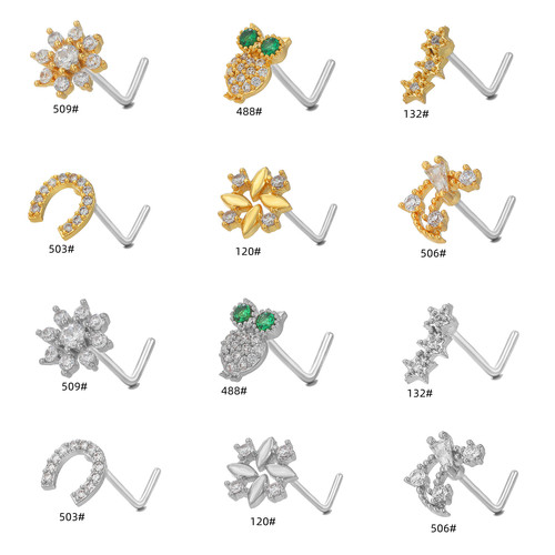 Factory direct sales cross-border best-selling European and American micro-zirconia animal nose ornaments stainless steel L-rod nose nail piercing accessories