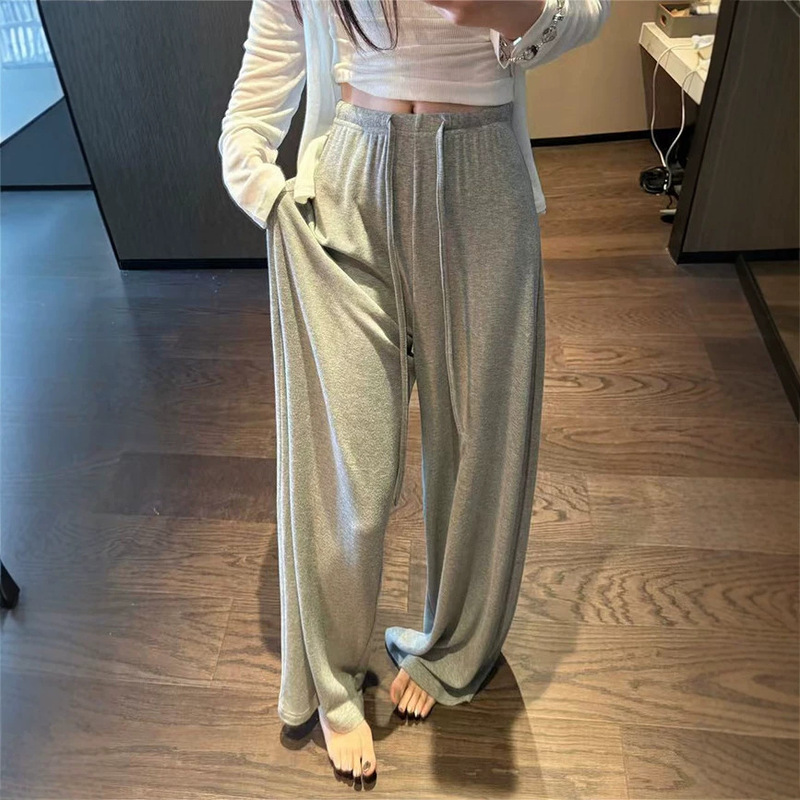 Relaxed and Casual Gray Mask Pants, Summer Thin High-Waisted Loose Drapey Casual Straight Wide-Leg Pants Relaxed and Casual Gray Mask Pants, Summer Thin High-Waisted Loose Drapey Casual Straight Wide-Leg Pants