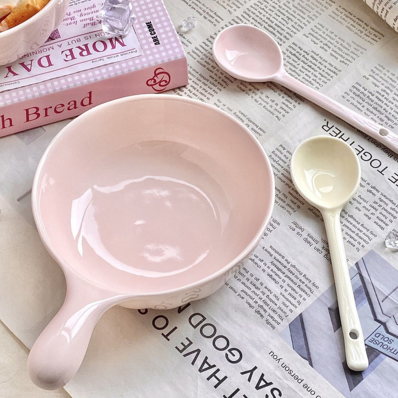 奶油色餐具陶瓷手柄勺家用耐高温一人食奶油泡面饭碗菜盘子|undefined