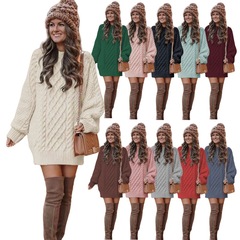 Amazon ヨーロッパとアメリカの新しい厚手のニットセーター女性のためのホット販売ラウンドネックルーズファッションプルオーバーケーブルニットセーター女性のための