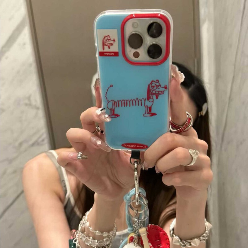 Red line spring dog lanyard for iPhone15promax Apple 14 mobile phone case 13 new 12 all-inclusive Red line spring dog lanyard for iPhone15promax Apple 14 mobile phone case 13 new 12 all-inclusive