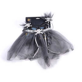 外贸新款万圣节儿童cos演出服装节日表演骷髅蓬蓬裙戴眼罩