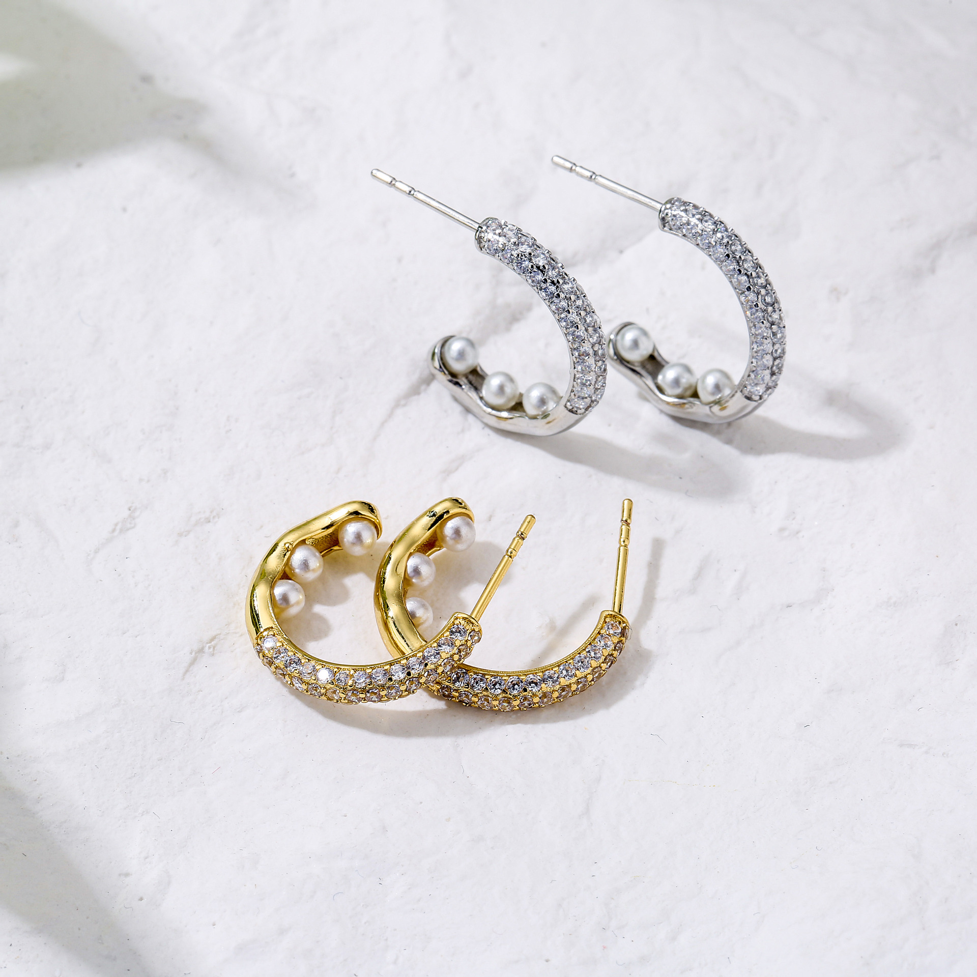 6g Weight Geometry Design Features Fashion Geometry Gold Plated Zircon Stainless Steel Earrings
