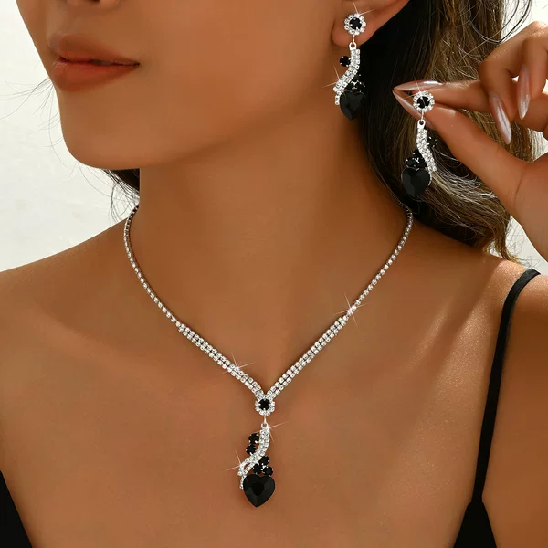 Hot Wholesale Jewelry suit Water Drops Geometric Crystal Necklace Earrings Two Piece Set suit Jewelry Women