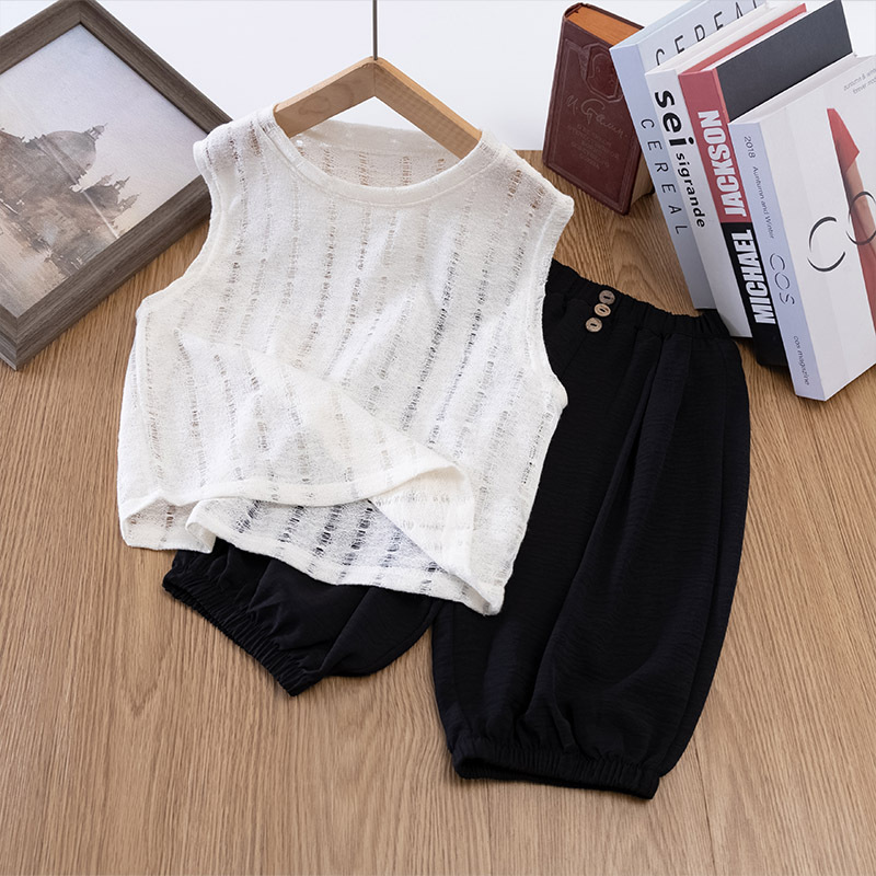Boys' Vest suit Girls' New Style Children's Anti-mosquito Pants Two-piece Set Boys Sleeveless Summer Cropped Trendy Pants