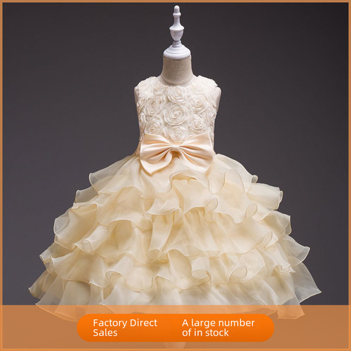 Hot-selling children's formal dresses in Europe and America, flower girl tulle cake dresses for girls, princess dresses for girls, one-year-old birthday dresses for girls 