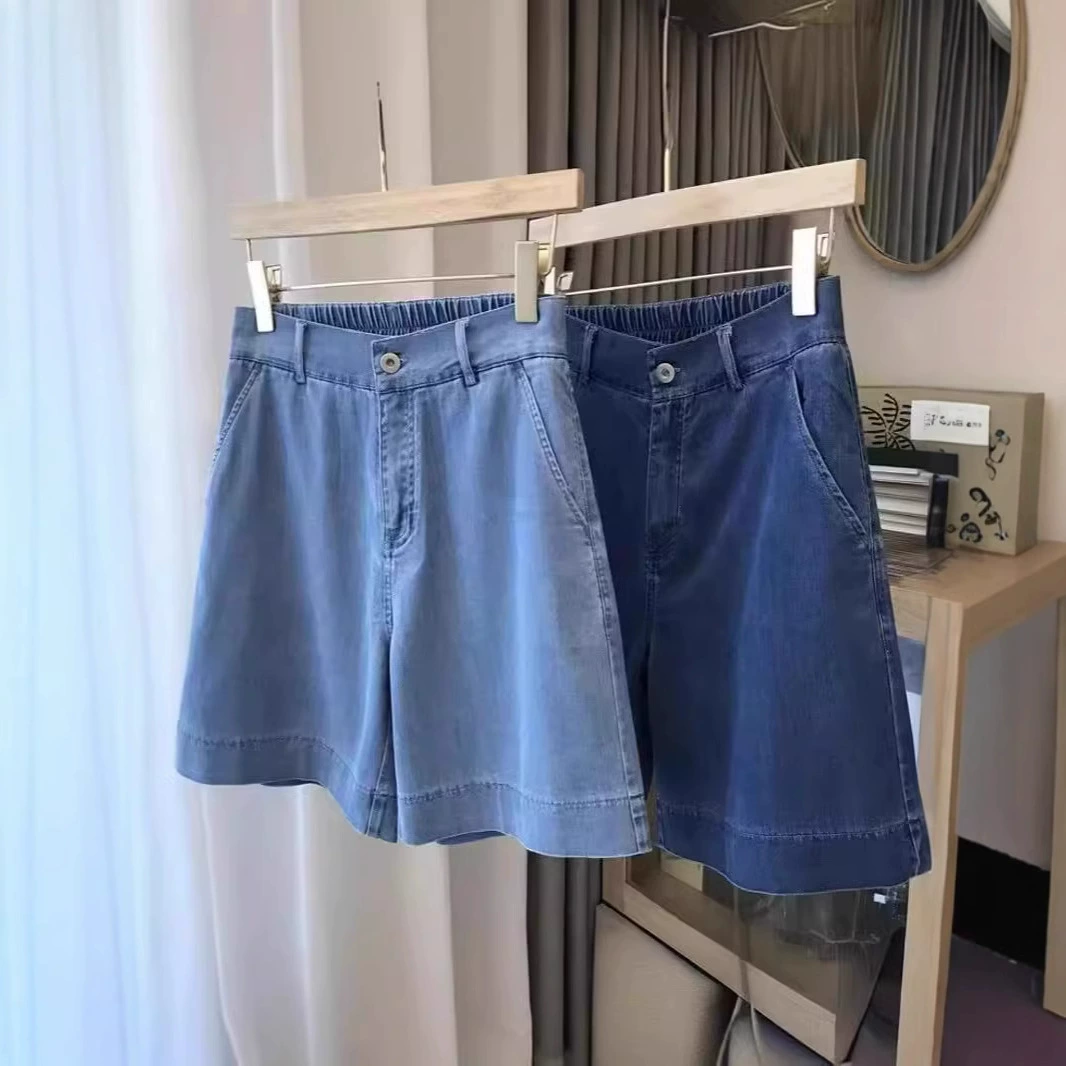 Грушевидное тело стильное супер мягкое тяньси с пятью очками джинсы женские летние тонкие большие размеры, покрываивающие мясо, тонкие и широкие шорты