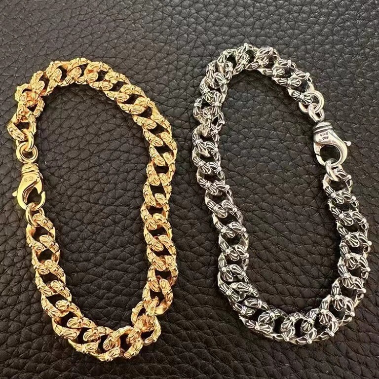 CH fashion brand Crocus 22K full flower golden cross flower bracelet personality niche domineering classic Cuban chain ins