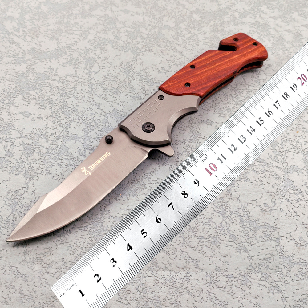 跨境折叠小刀户外防身折刀鸡翅木手柄战术刀钓鱼狩猎小刀多功能刀