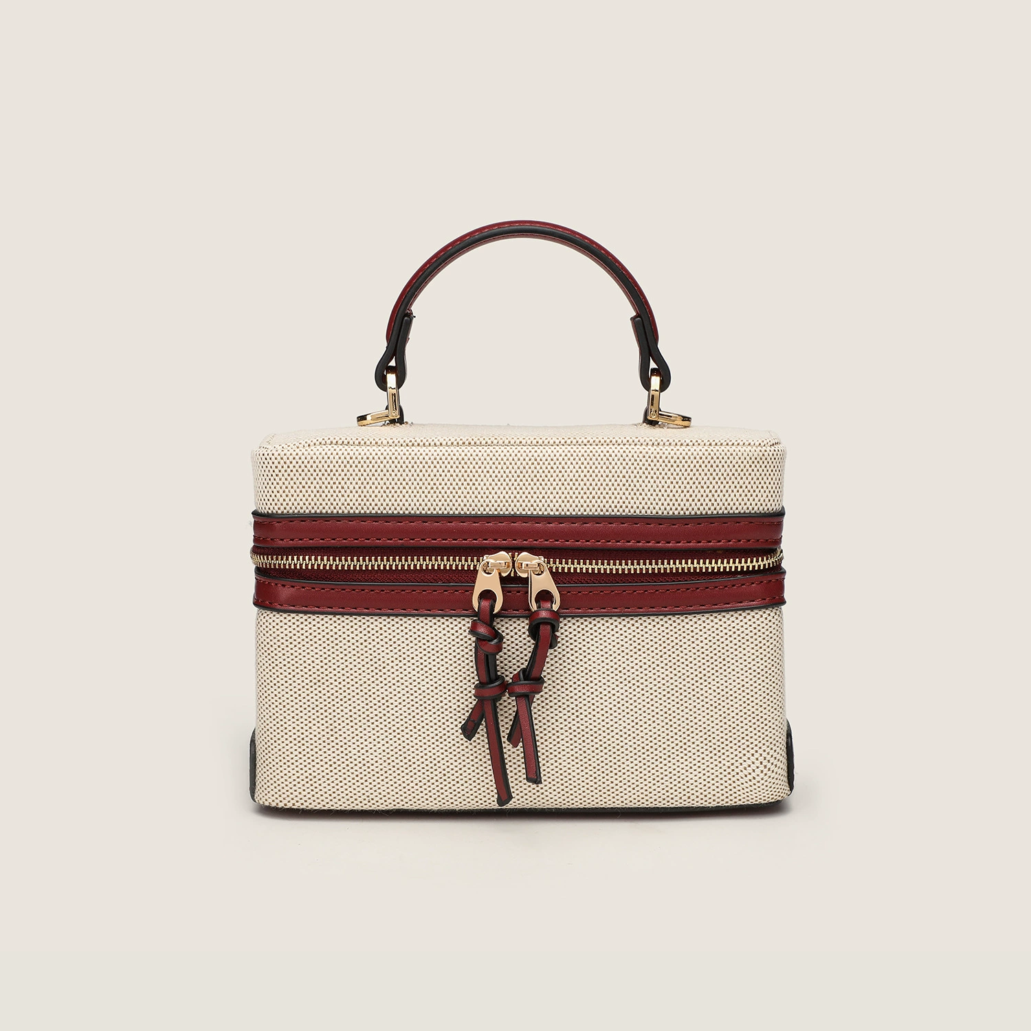 Top-handle vanity bag, canvas & PU options, compact 25.5×9×18 cm