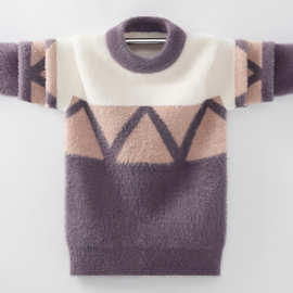 男童毛衣加绒加厚秋冬毛衣中大童套头圆领韩版针织衫毛衣男孩潮流