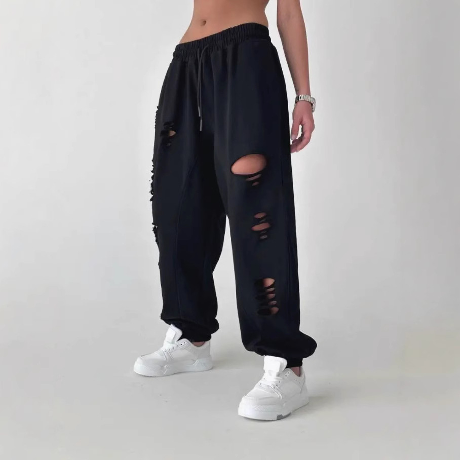 Pantalones de piernas anchas de verano de algodón, pantalones de cintura alta, pantalones casuales deportivos de estilo hip-hop