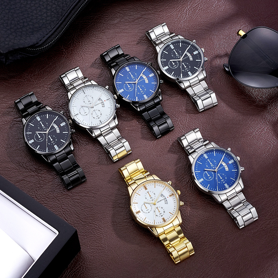 Reloj de Pulsera de Acero para Hombre, Diseño de Tres Ojos, Estilo Casual de Negocios, con Calendario, Reloj de Cuarzo, Modelo Masculino en Existencia