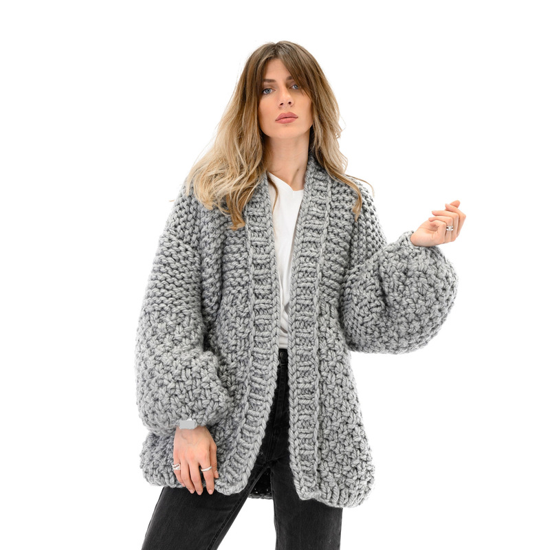 Autumn and Winter Amazon Aliexpress Hand-Knitted Ins Lazy Style Jacket European and American Blogger Cross-Border Popular Sweater for Women