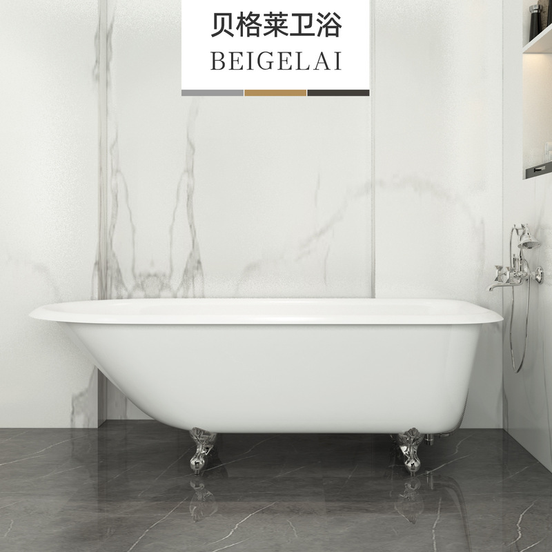 Freestanding Cast Iron Ceramic Bathtub for Small Apartments, Adult Enamel Bergley Insulated Luxury Light Luxury Home Use