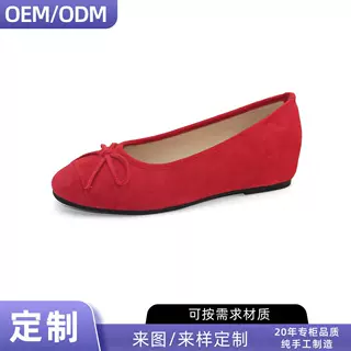【定制】内增高红色单鞋女夏浅口配裙子蝴蝶结芭蕾平底鞋大码女鞋