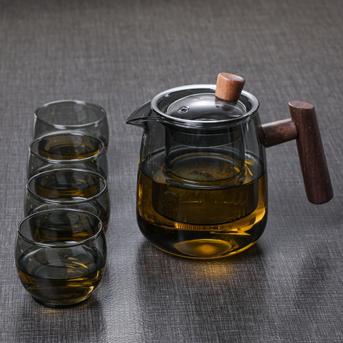 Japanese style tobacco teapot set glass teapot electric ceramic stove teapot high temperature resistant filter kettle wooden handle side handle kettle