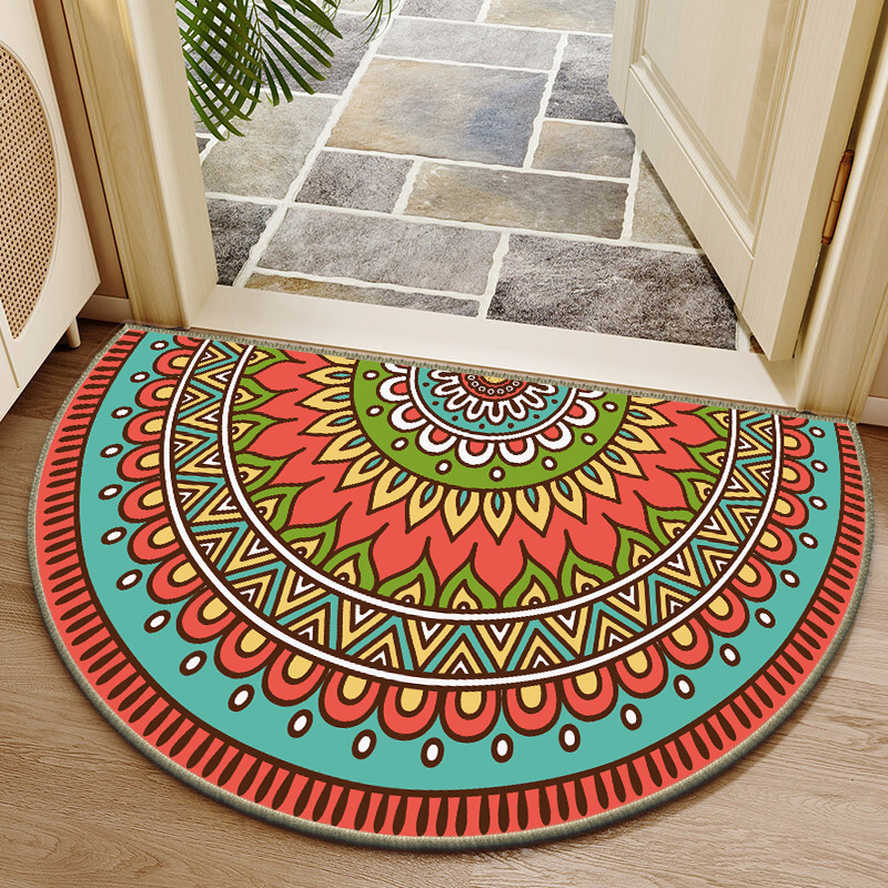 Vintage Nordisch Boho Fußmatte Halbrunder Eingangs Teppich_voghion.com