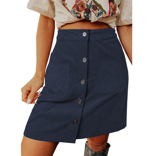 European and American New Autumn and Winter Corduroy Semi-Permanent Skirt High-Waisted Versatile Skirt Button Design Short Skirt