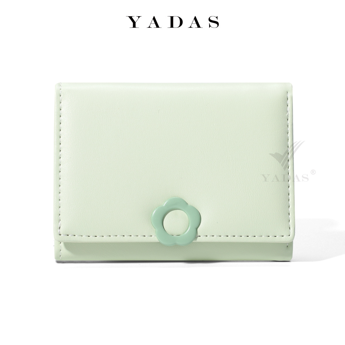 [Botón de flores] YADAS linda bolsa de tarjetas de dama hebilla de moda corta de cuero PU 30 billetera de cambio
