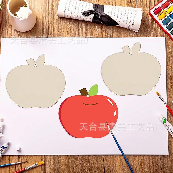 Manzana de madera de Navidad sin terminar decoración de hoja de madera colgante de hoja de madera de manzana colgante artesanal de bricolaje 10 piezas por paquete