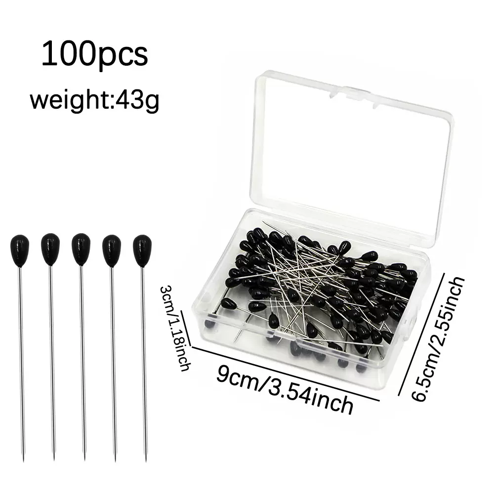 厂家新款批发100枚/盒黑色5*55mm梨形针家用缝纫水滴大头针定位针
