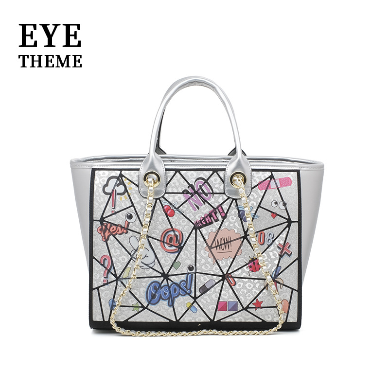 Gran capacidad para mujeres europeas y estadounidenses bolsas de ala impresión de forma de diamante cremallera práctica papel de oficina hombro 2793 #