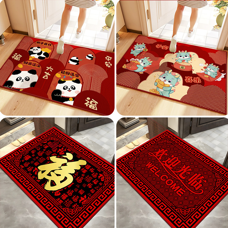 Alfombra de piso de estilo chino pasillo alfombra de puerta roja resistente a las manchas alfombra de pasillo se puede cortar alfombra de piso festivo y seguro
