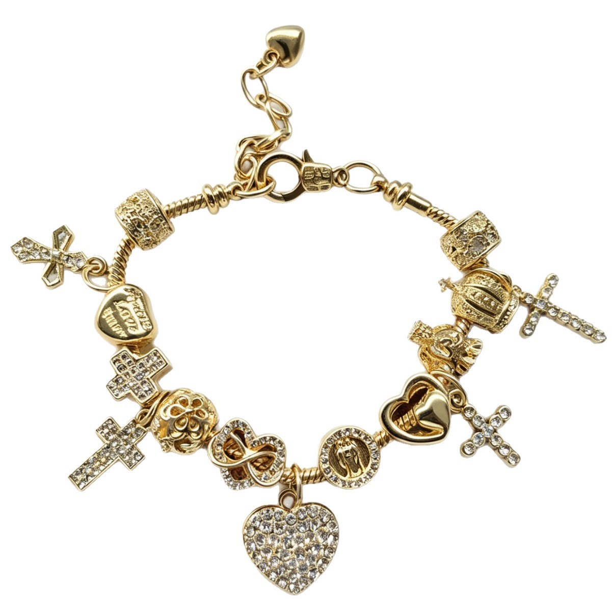 Panjia brazalete DIY cross-border explosión brazalete diamante amor cruz ángel corona colgante joyería de moda