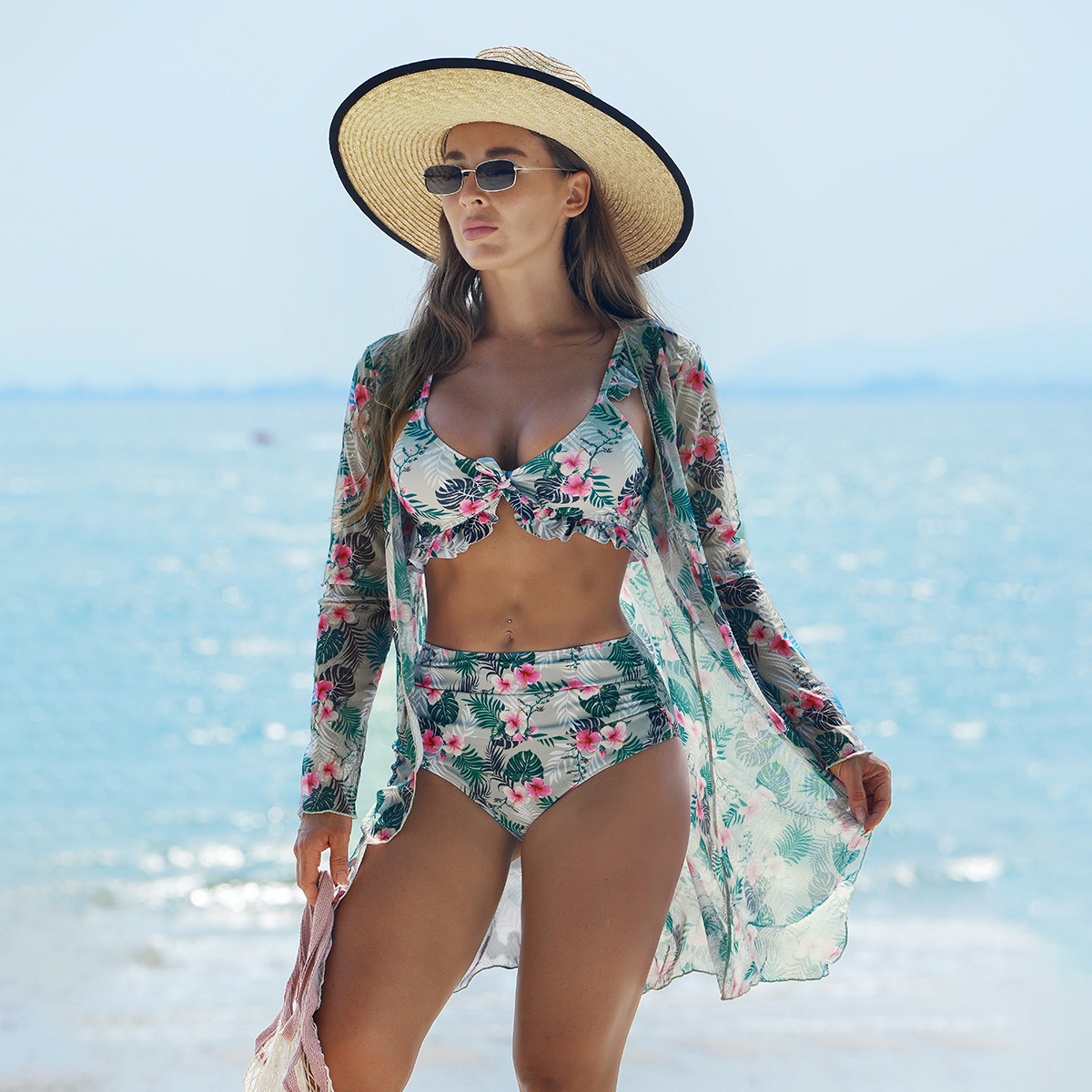 Ming Yi nueva impresión multicolor sexy moda de gama alta bikini de mujer europea y americana bikini de tres piezas BIKINI traje de baño de mujer