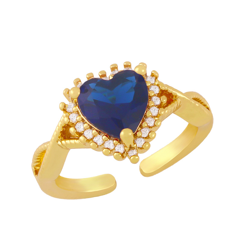 wholesale jewelry gold-plated heart-shaped copper inlaid zircon open ring nihaojewelry