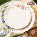 硕加玫瑰浮雕陶瓷盘子高级感轻奢ins平盘浅盘甜品点心浪漫西餐盘