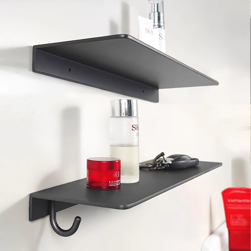 Space Aluminum Gun Gray Straight Shelf, No-Drill Bathroom Storage Rack, Wall-Mounted Mirror Front Bathroom Shower Room Organizer