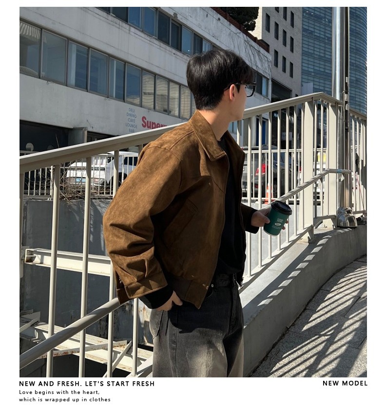 Maillard amerikai barna kávébarna velúr kabátot visel, férfi tavaszi és őszi vintage rövid repülőkabátot_voghion.com