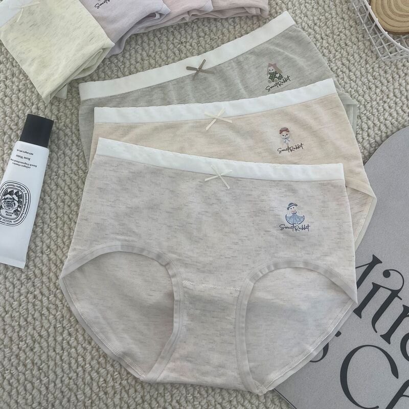 Seamless Mid-Waist Underwear for Female Middle School Students, Cartoon Style, Seamless, Breathable, Antibacterial, Women's Triangle Shorts