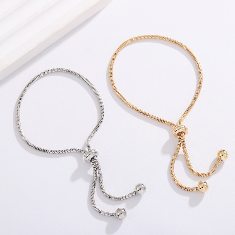 Cross-Border Copper Bracelet Pan's Handmade DIY Round Beads Pull-Out Plain Ring Snake Bone Chain Basic Chain Bracelet Adjustable Cross-Border Copper Bracelet Pan's Handmade DIY Round Beads Pull-Out Plain Ring Snake Bone Chain Basic Chain Bracelet Adjustable