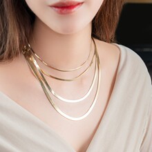 纯14K金项链女潮流时尚简约蛇骨链蛇皮扁链黄金珠宝首饰锁骨 0221