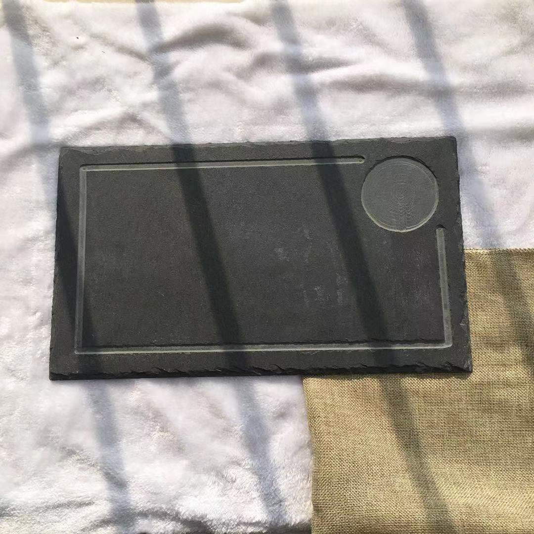 Japonés y coreano Placa de pizarra creativa restaurante occidental rectangular negro roca piedra placa swing sushi placemat placa