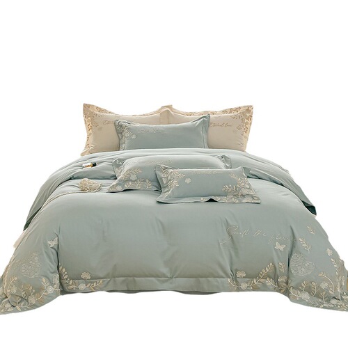 Light luxury 100-count long-staple cotton four-piece set of high-end pure cotton sheets and duvet covers, cotton embroidered four-season bedding 4