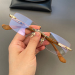 克罗星眼镜框架男女复古无框方形打孔镜架超轻高级感成品近视眼镜