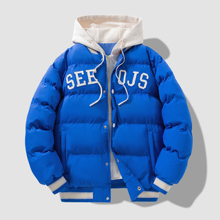 Fake Two-piece Cotton-padded Jacket Men's Winter 2023 New Fashionable Brand Thickened Cotton-padded Jacket Cotton-padded Jacket Men's Winter Coat with Letters Korean Style
