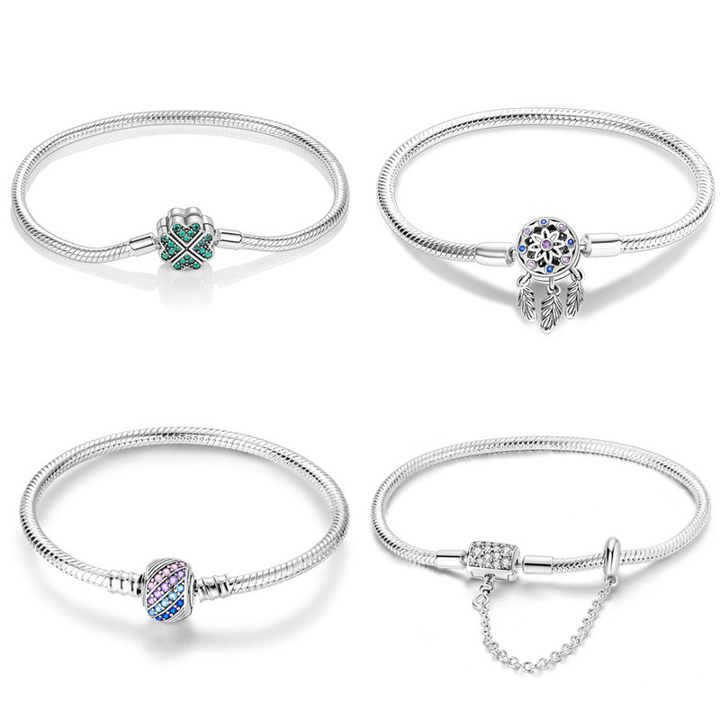 Copper-Plated S925 Silver Bracelet Four-Leaf Clover Dream Catcher Snake Bone Chain Panjia Dora Beads Pendant European and American Cross-Border Chain