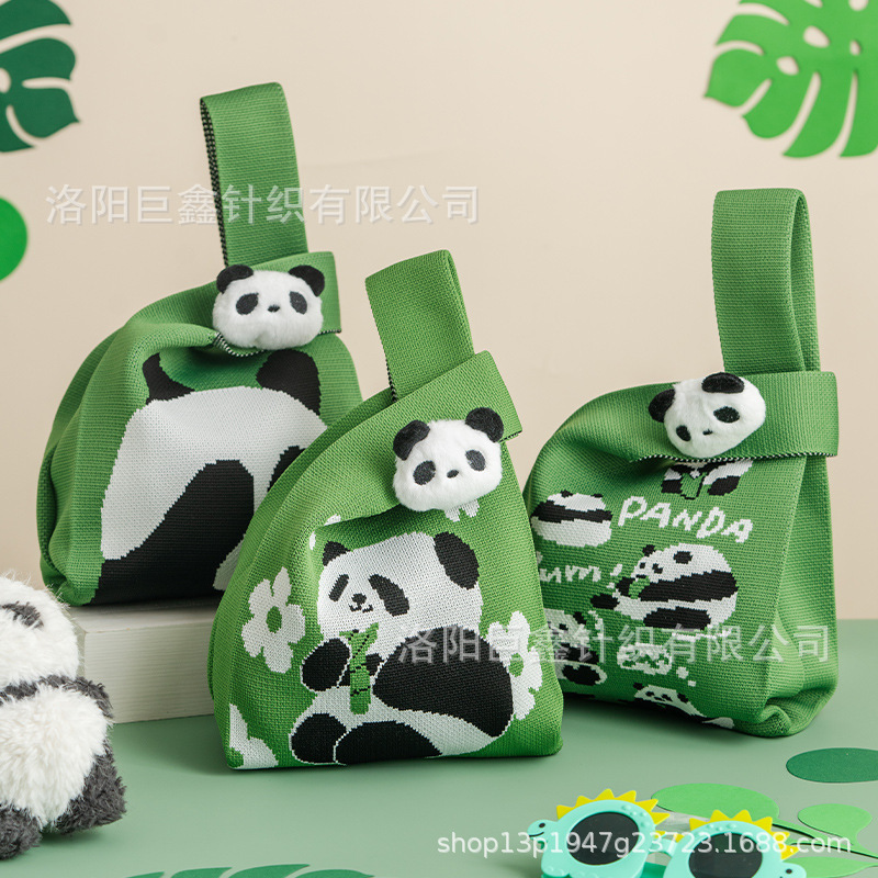 Children's Day Gift Bag Kindergarten Cute Panda Souvenir Size Knitted Bag Cartoon Handbag Wholesale