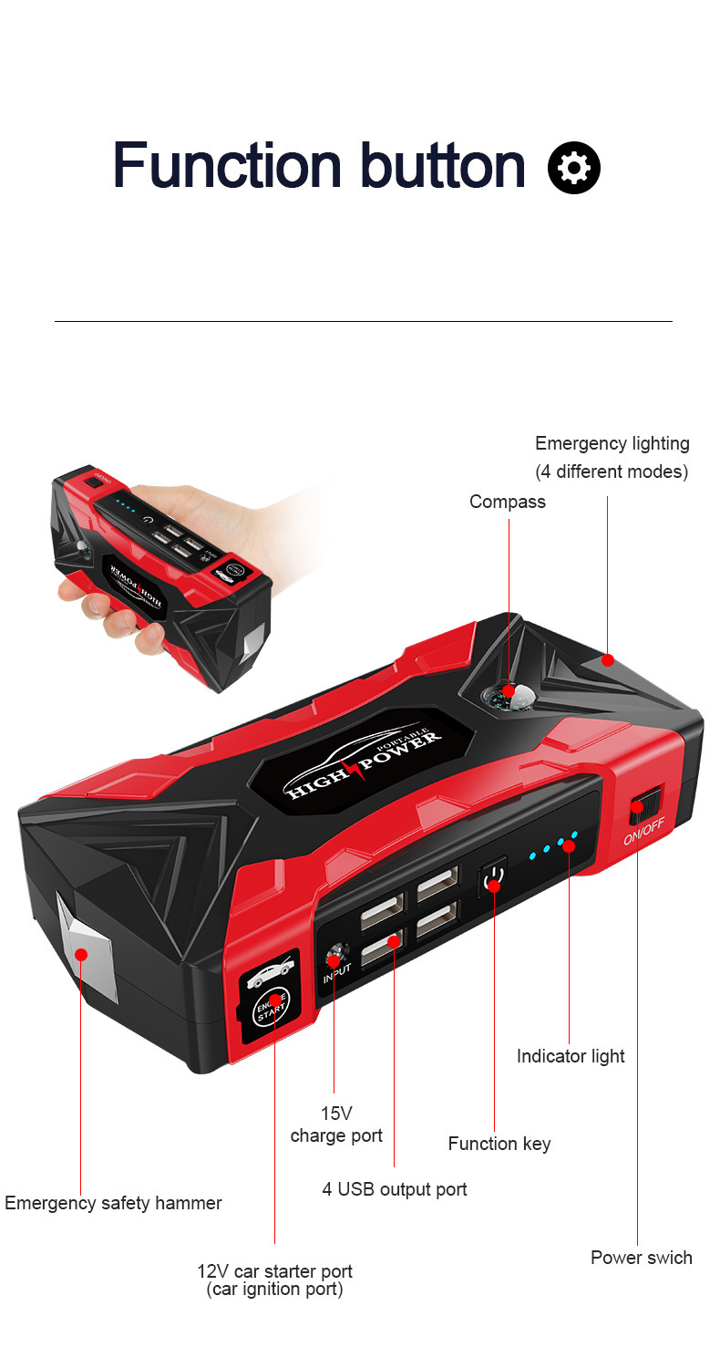 Qy33 Car Emergency Starting Power Supply, Large-Capacity 12V Car Charger, Battery Rescue Emergency Charger