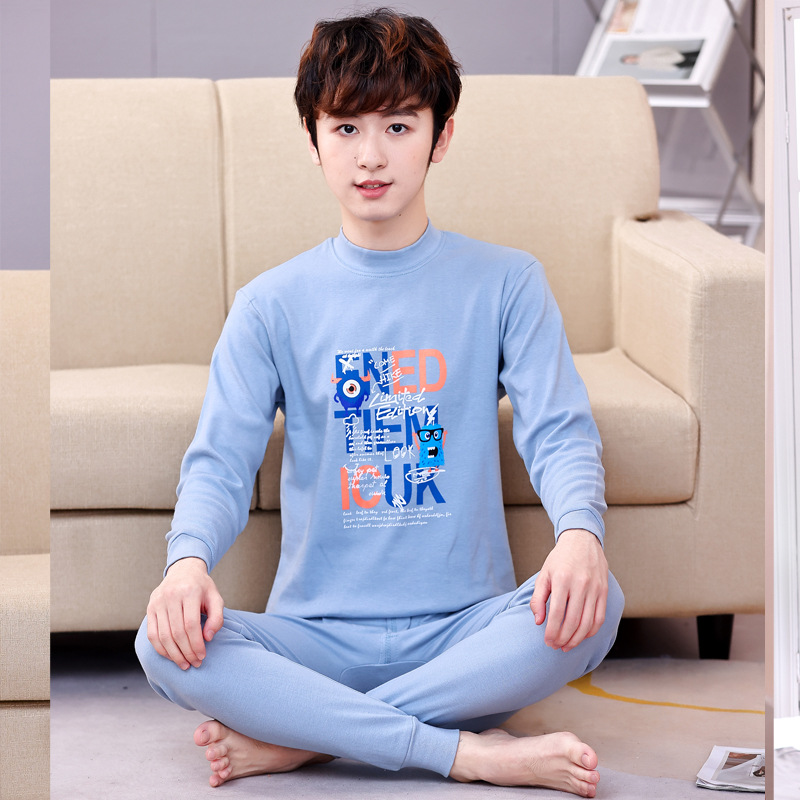 Ropa de otoño para niños medianos y grandes para hombres pantalones largos traje suéter de algodón de Cuello medio alto adolescentes estudiantes de secundaria cubierta de ropa interior cálida de algodón puro