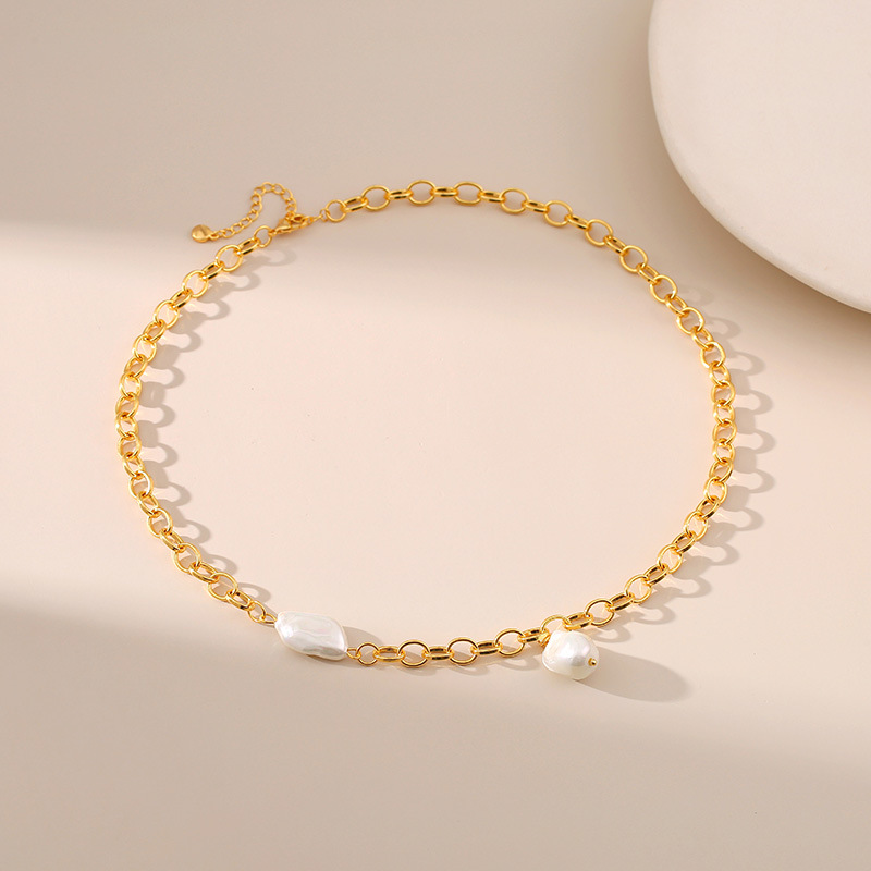 Copper Material Elegant Geometric Copper Plating Freshwater Pearl Necklace