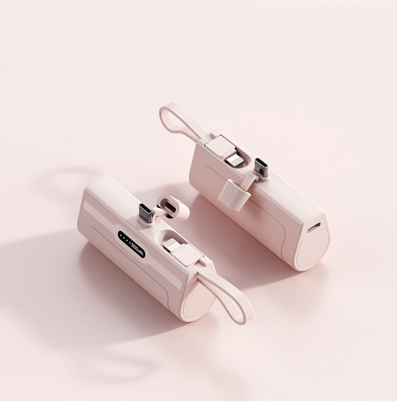 クロスボーダーミニカプセルパワーバンクにはケーブルが付属しています 5000 mAh ポータブルギフトロゴプリントポケットパワーバンク|undefined