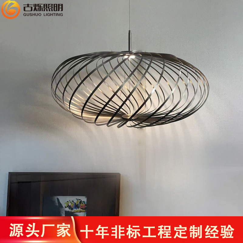 简约网红火锅店创意吧台现代轻奢设计师款不锈钢弹簧餐厅吊灯