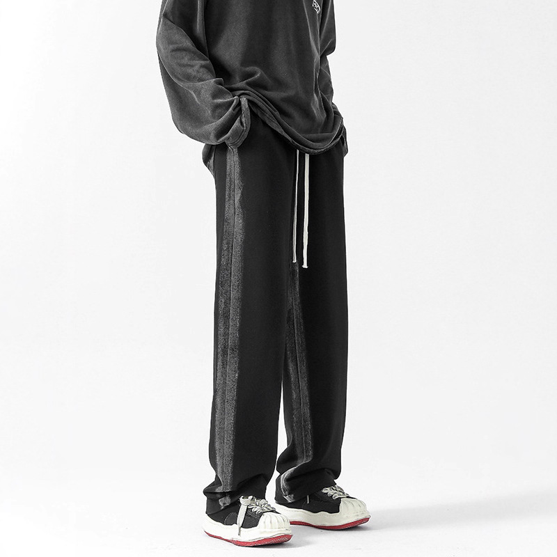 Pantalon de sport décontracté épais pour homme, style printemps, coupe ample, grandes tailles, jambes droites, style américain fluide, pantalon long_voghion.com