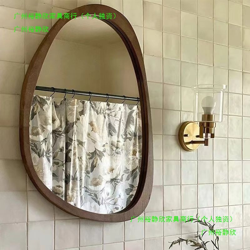American Retro Bathroom Mirror, French-Style Bathroom Mirror, Irregular Makeup Mirror, Dressing Mirror, Vintage Wall-Mounted Smart Mirror
